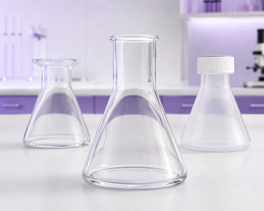 Flatbunnet kolbe - laboratorieutstyr i kjemi, biologi og fysikk | ifingo